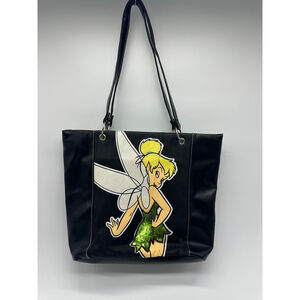 Y2K Disney Tinkerbell Black PVC Tote Bag Sassy Fairycore Shoulder Bag